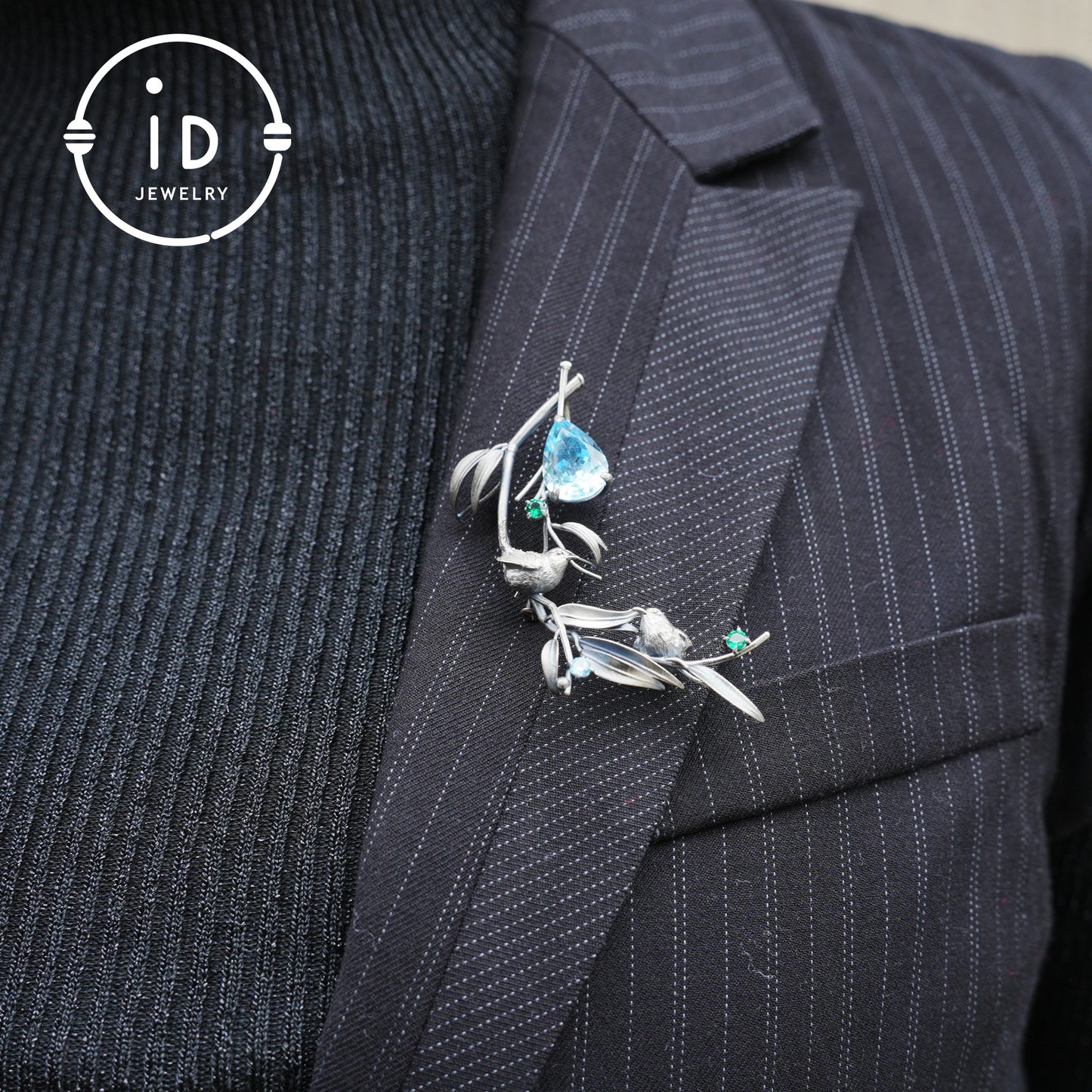 Handmade Brooch & Pendant with Blue Topaz, Green Gemstone, Oxidized 925 Silver, Nature-Inspired Fairy Jewelry, Gift for Her