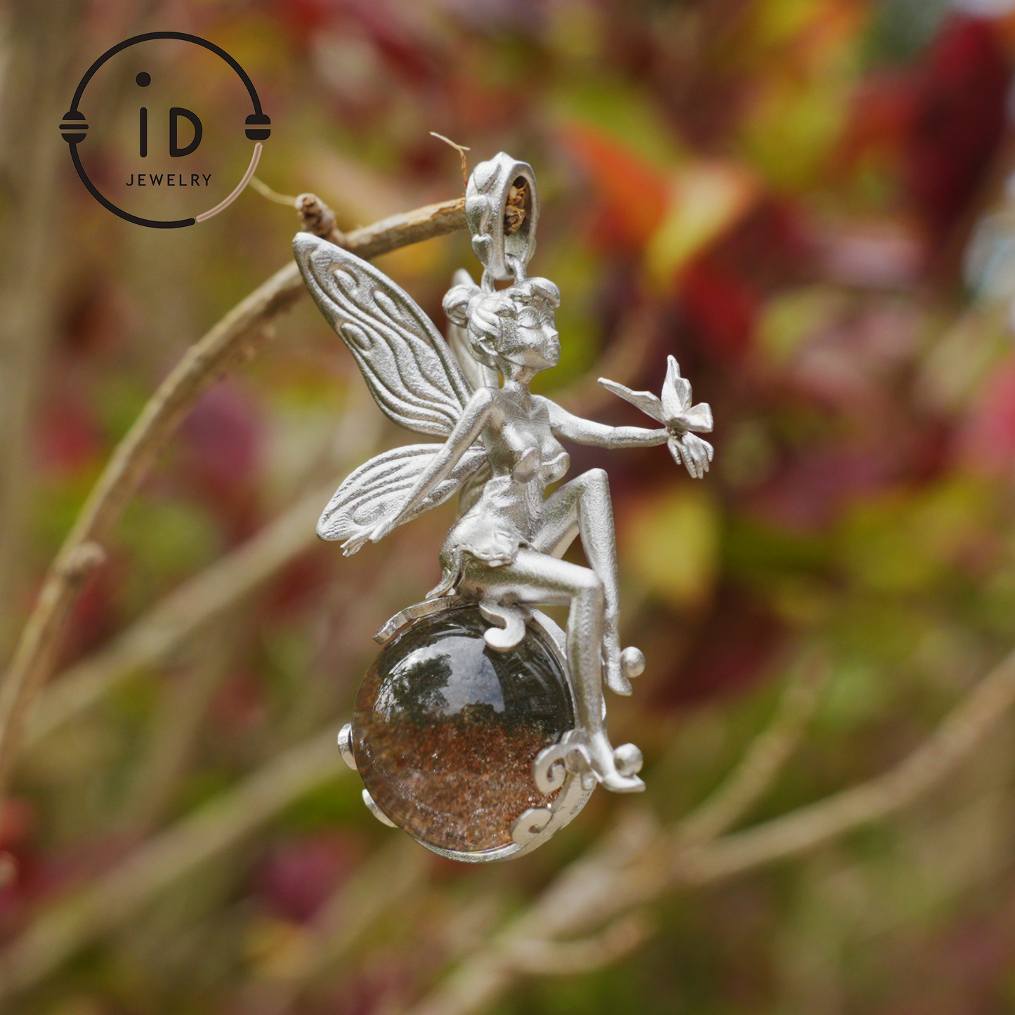 Fairy Pendant Necklace in 925 Sterling Silver with Moss Quartz | Handmade Fantasy Jewelry with Nature Spirit Elf Design | Mystical Keepsake Gift for Adults