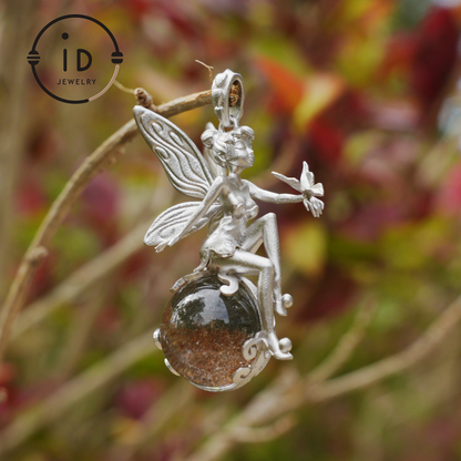 Fairy Pendant Necklace in 925 Sterling Silver with Moss Quartz | Handmade Fantasy Jewelry with Nature Spirit Elf Design | Mystical Keepsake Gift for Adults