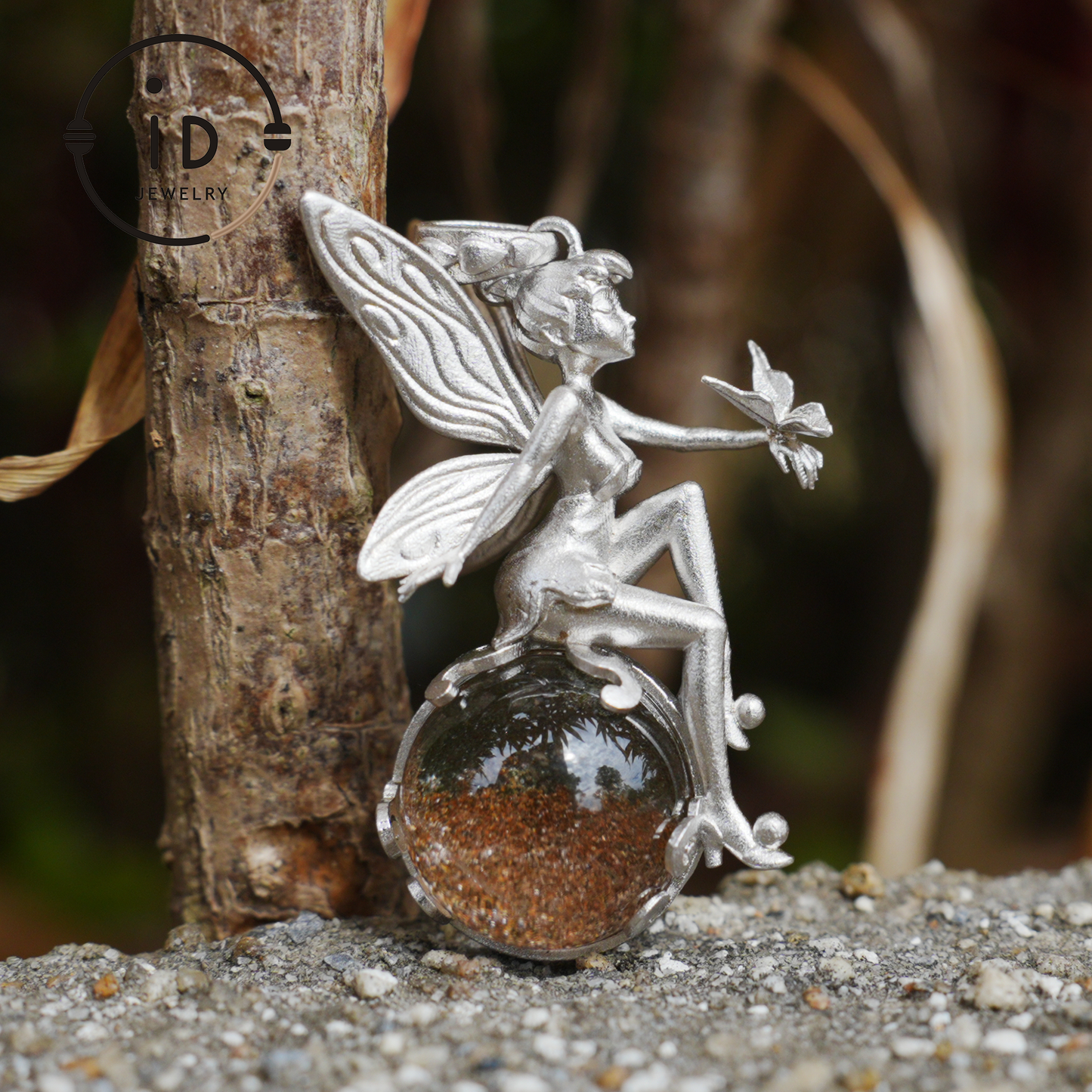 Fairy Pendant Necklace in 925 Sterling Silver with Moss Quartz | Handmade Fantasy Jewelry with Nature Spirit Elf Design | Mystical Keepsake Gift for Adults