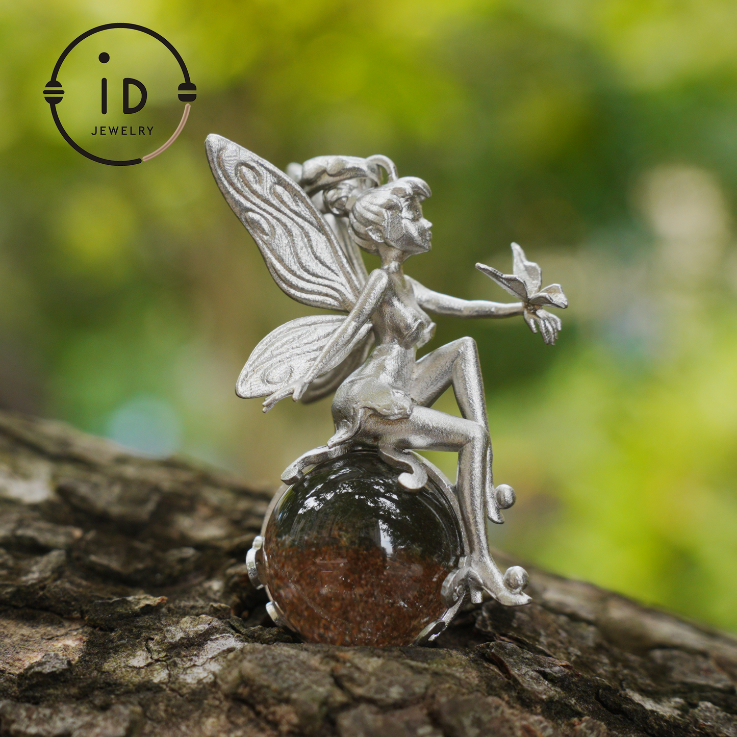 Fairy Pendant Necklace in 925 Sterling Silver with Moss Quartz | Handmade Fantasy Jewelry with Nature Spirit Elf Design | Mystical Keepsake Gift for Adults