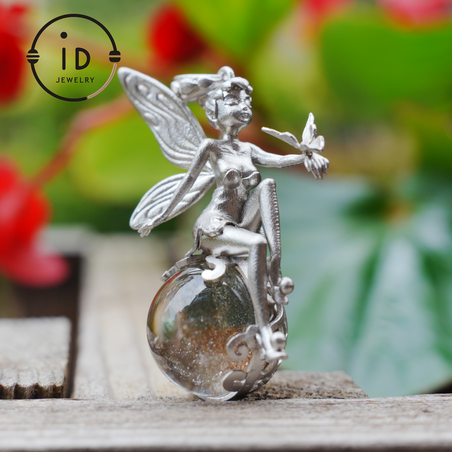 Fairy Pendant Necklace in 925 Sterling Silver with Moss Quartz | Handmade Fantasy Jewelry with Nature Spirit Elf Design | Mystical Keepsake Gift for Adults