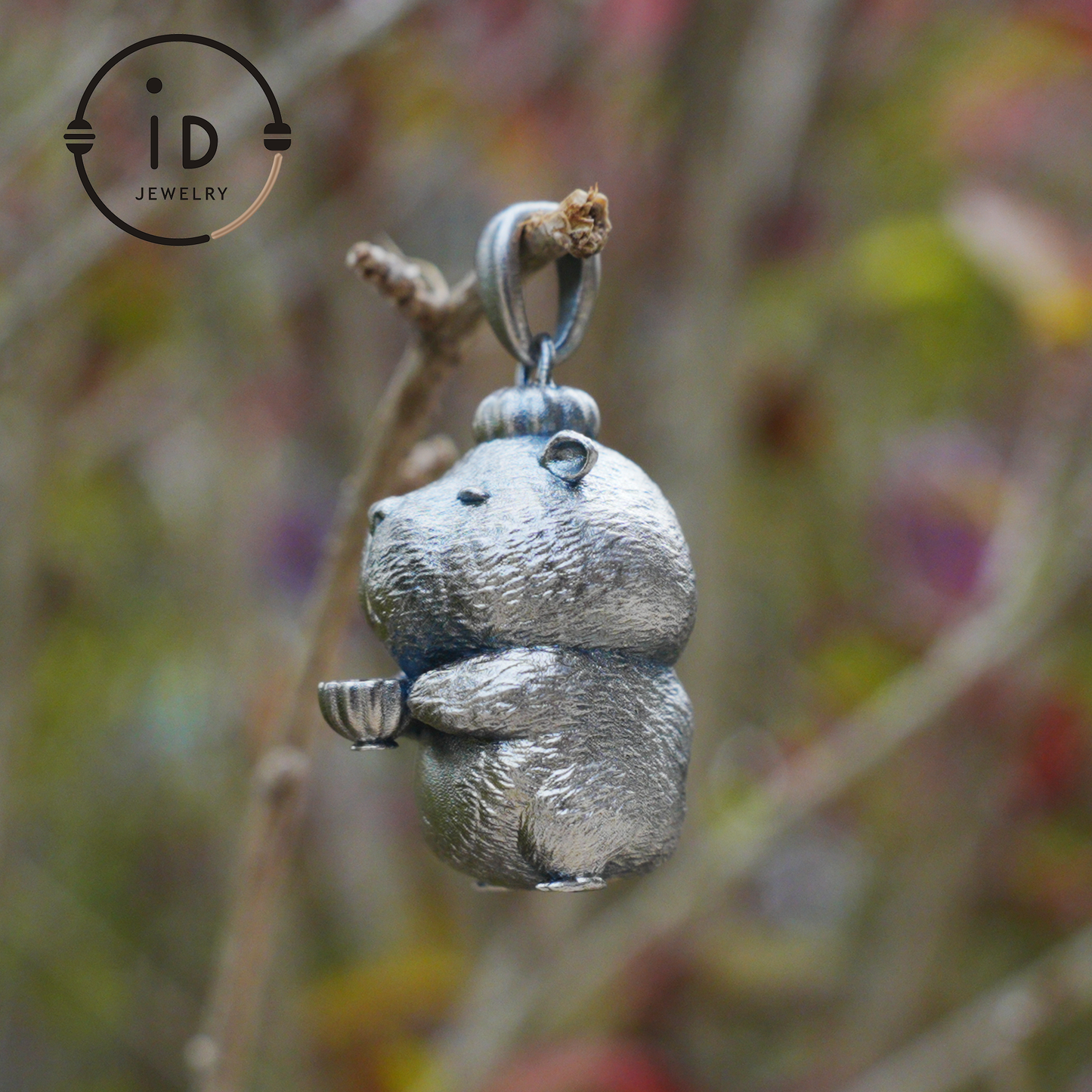 Oxidized Silver Hamster Pendant Handmade Totem Jewelry Animal Charm Necklace Gift for Her Zen Style Talisman 925 Sterling Silver
