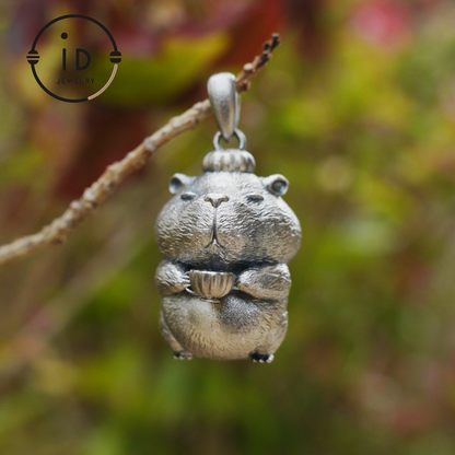 Oxidized Silver Hamster Pendant Handmade Totem Jewelry Animal Charm Necklace Gift for Her Zen Style Talisman 925 Sterling Silver