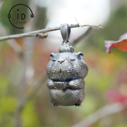 Oxidized Silver Hamster Pendant Handmade Totem Jewelry Animal Charm Necklace Gift for Her Zen Style Talisman 925 Sterling Silver