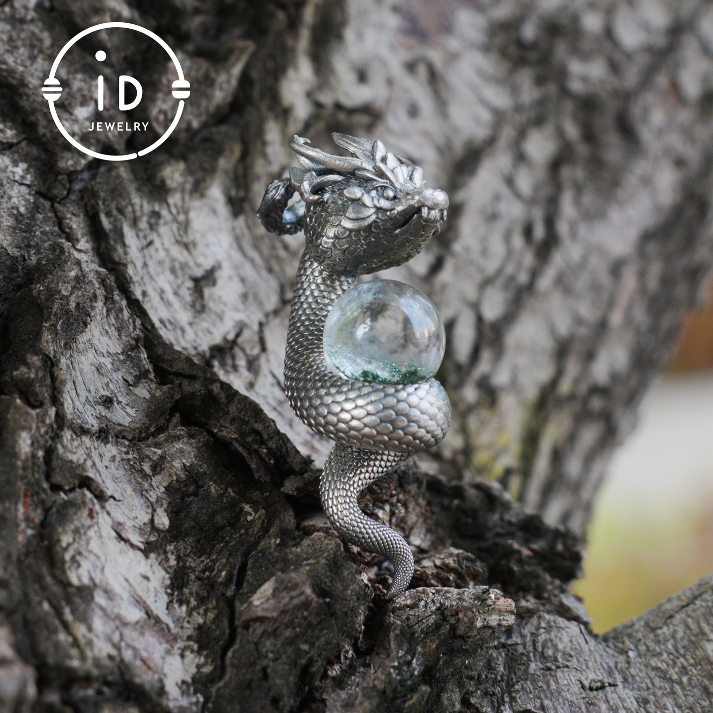 Phantom Quartz Pendant 925 Silver Dragon Totem Necklace Gothic Style Handmade Gift for Her Birthday Christmas Mini Sculpture Talisman