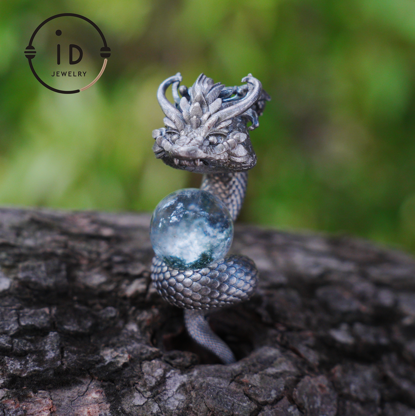 Phantom Quartz Pendant 925 Silver Dragon Totem Necklace Gothic Style Handmade Gift for Her Birthday Christmas Mini Sculpture Talisman