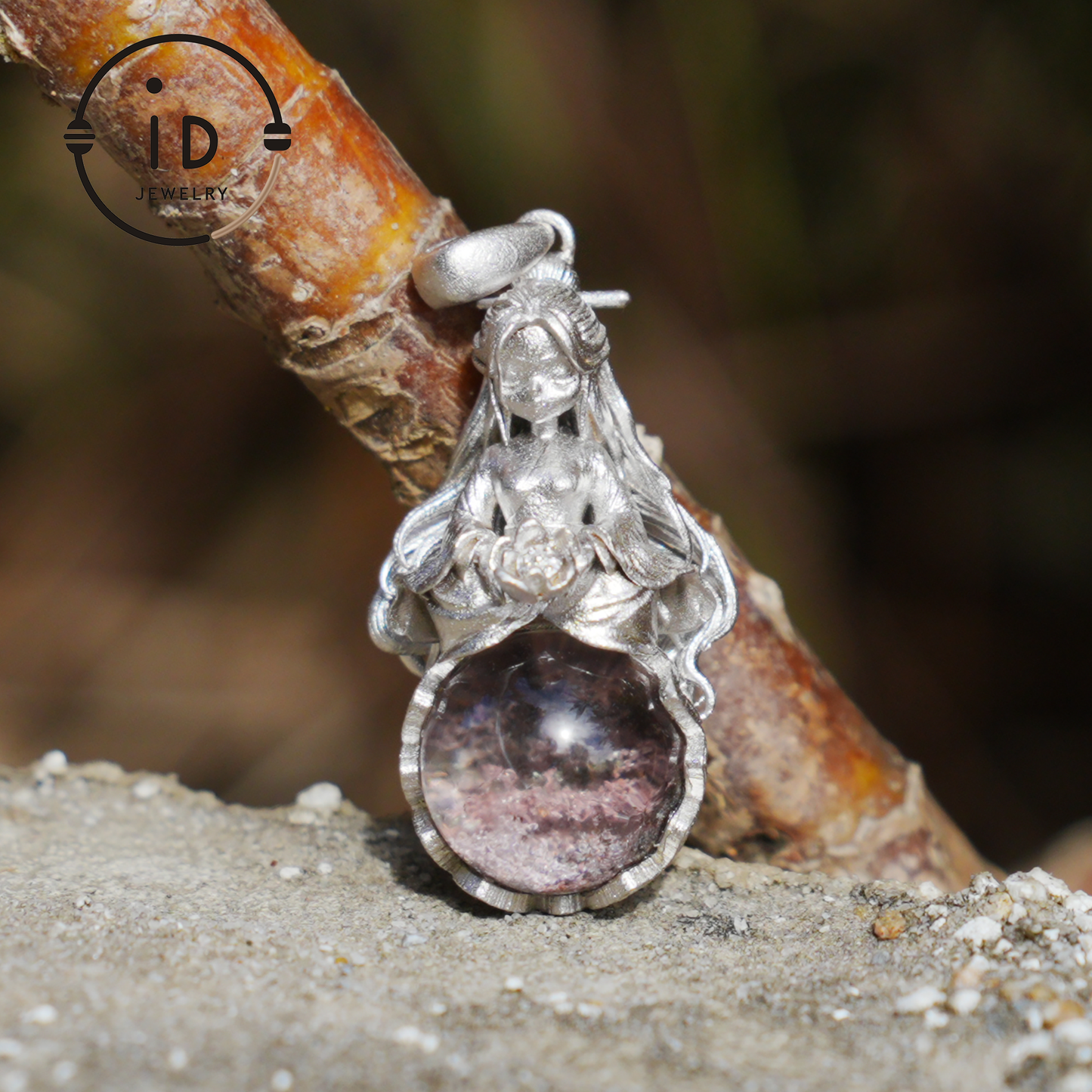 Phantom Quartz Pendant 925 Silver Figurative Jewelry Gothic Fairy Style Talisman Handmade Gift for Her Birthday Christmas Mystic