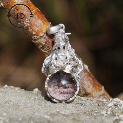 Phantom Quartz Pendant 925 Silver Figurative Jewelry Gothic Fairy Style Talisman Handmade Gift for Her Birthday Christmas Mystic