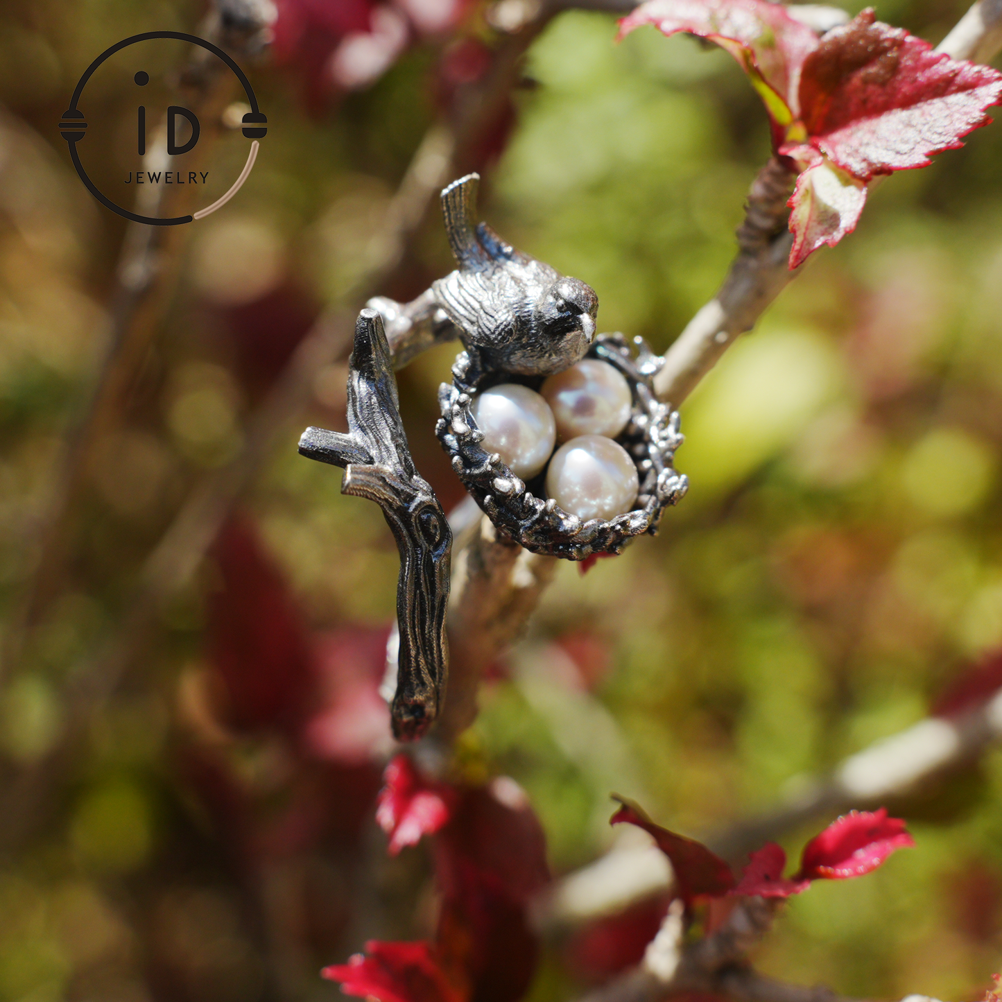 Adjustable Pearl Ring in Oxidized Silver or Gold Plated 925 Silver, Branch Design Fairytale Jewelry, Gift for Her, Mother's Day, Birthday