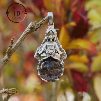 Phantom Quartz Pendant 925 Silver Figurative Jewelry Gothic Fairy Style Talisman Handmade Gift for Her Birthday Christmas Mystic