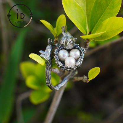 Adjustable Pearl Ring in Oxidized Silver or Gold Plated 925 Silver, Branch Design Fairytale Jewelry, Gift for Her, Mother's Day, Birthday
