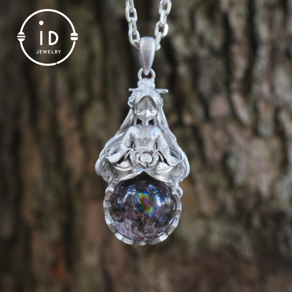 Phantom Quartz Pendant 925 Silver Figurative Jewelry Gothic Fairy Style Talisman Handmade Gift for Her Birthday Christmas Mystic