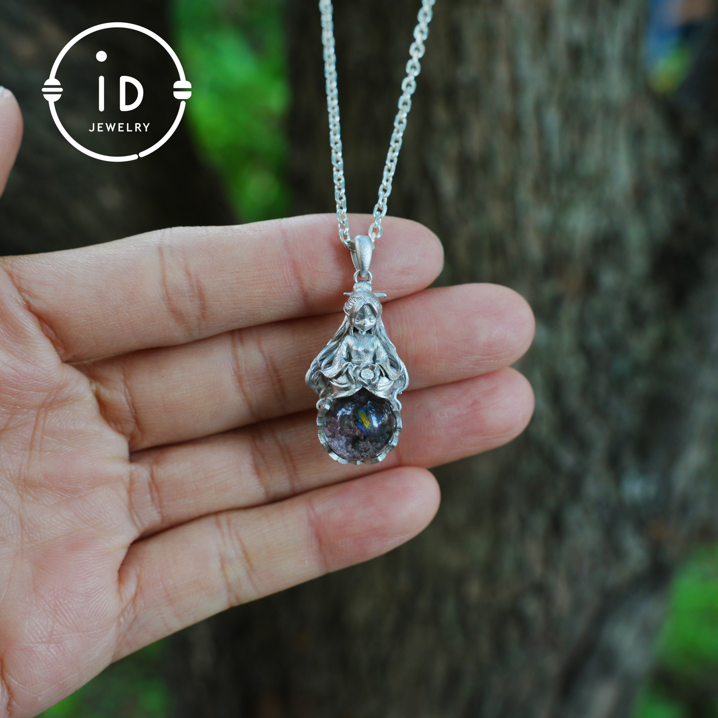 Phantom Quartz Pendant 925 Silver Figurative Jewelry Gothic Fairy Style Talisman Handmade Gift for Her Birthday Christmas Mystic