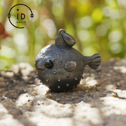 Fish Pendant made of 925 Sterling Silver with Black Onyx in Fairytale Style · Gift for Her · Solid Talisman for Nature Lovers