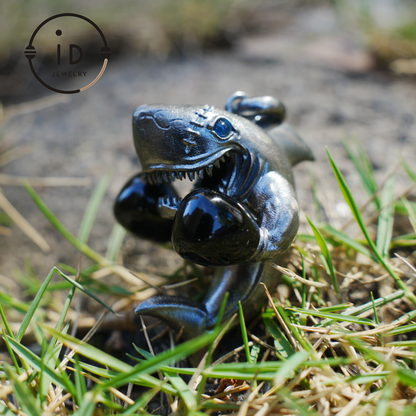 Shark Pendant in Oxidized 925 Sterling Silver with Blue Agate Gem · Ocean Totem Jewelry Gift for Men and Sea Lovers