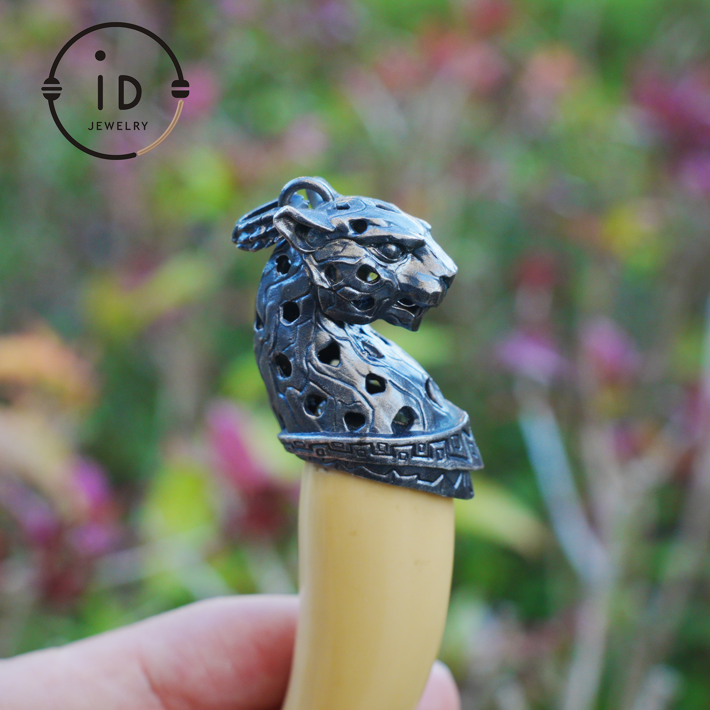 Pendant with tiger tooth design made of gold jade and 925 silver, handmade gothic talisman for men, Christmas gift idea