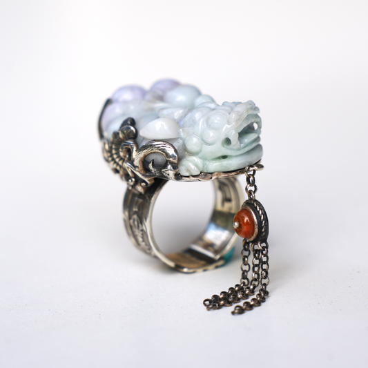 Handmade Jadeite Ring| Mystical Protection Jewelry| Artistic Gemstone Ring| Brave troops-Inspired| Symbol of Fortune