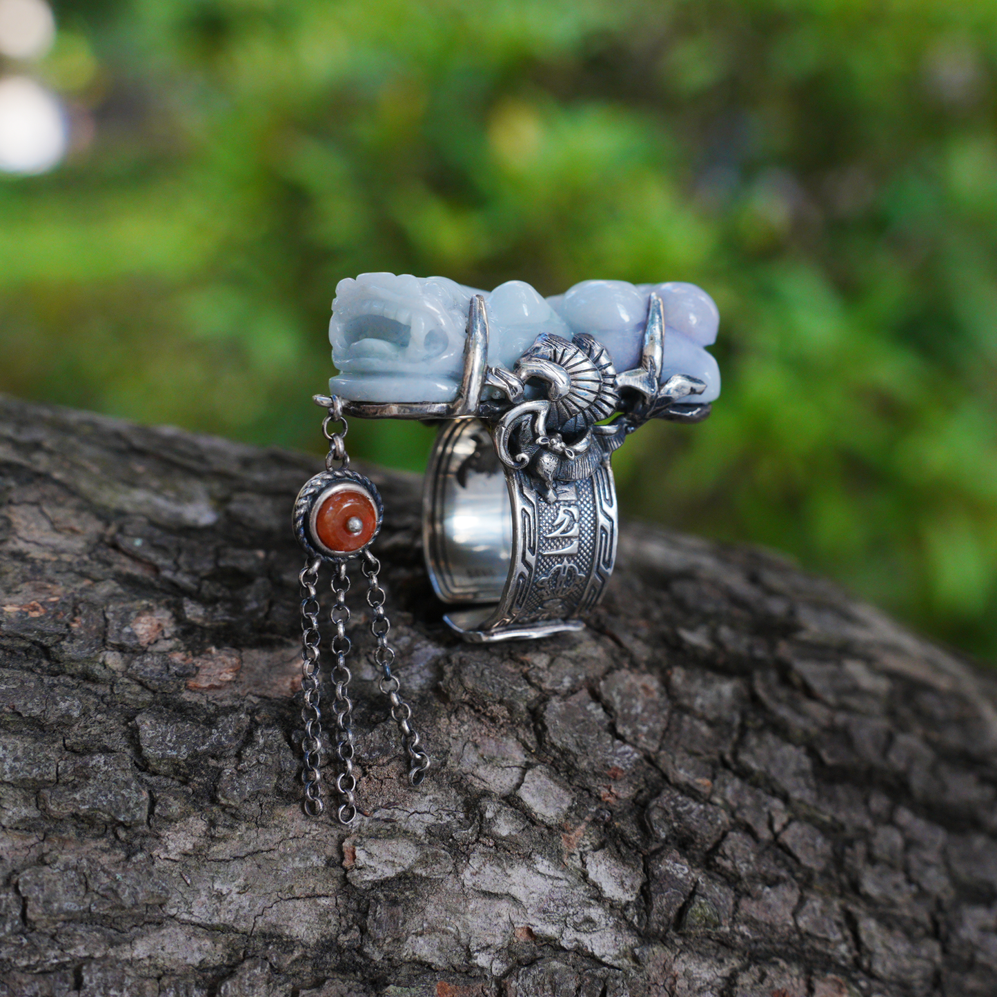 Handmade Jadeite Ring| Mystical Protection Jewelry| Artistic Gemstone Ring| Brave troops-Inspired| Symbol of Fortune