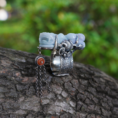 Handmade Jadeite Ring| Mystical Protection Jewelry| Artistic Gemstone Ring| Brave troops-Inspired| Symbol of Fortune