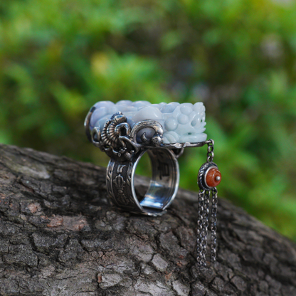 Handmade Jadeite Ring| Mystical Protection Jewelry| Artistic Gemstone Ring| Brave troops-Inspired| Symbol of Fortune