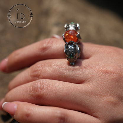 Dragon Ring with Sunstone & Emerald | Handmade 925 Silver Jewelry | Unique Fantasy Ring for Protection & Strength