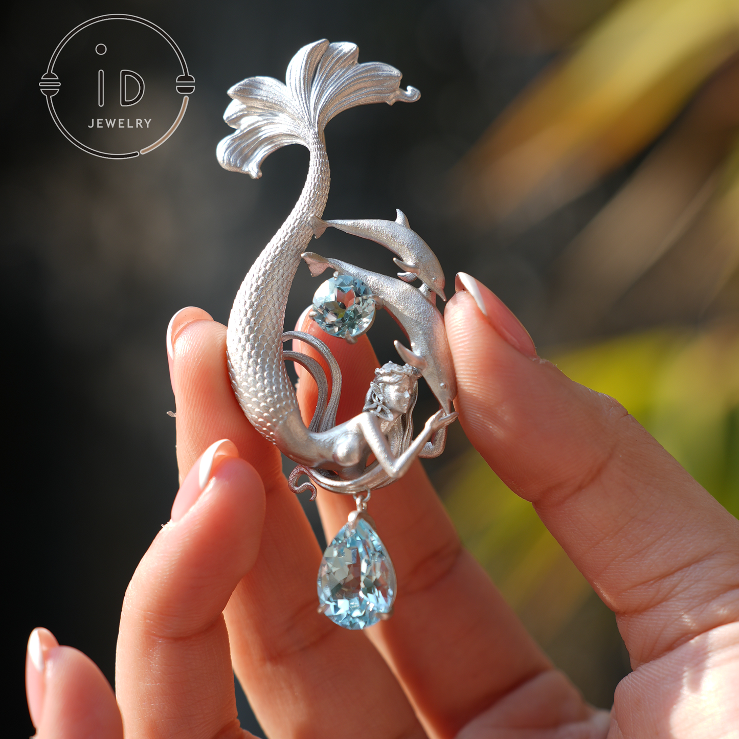 Dreamy Ocean Mermaid Pendant in 925 Silver with Aquamarine – Unique Jewelry for Ocean Lovers and Collectors