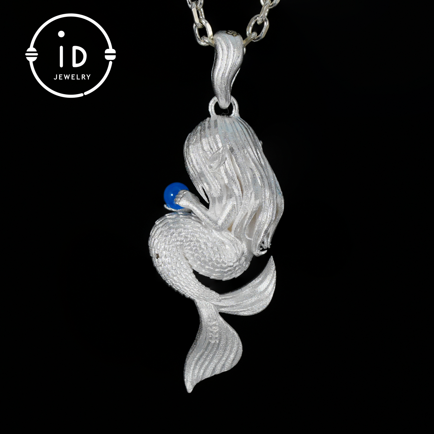 Silver Mermaid Pendant with Blue Chalcedony in 925 Silver, Fairy Fantasy Necklace for Women, Handmade Jewelry Gift for Birthday or Christmas
