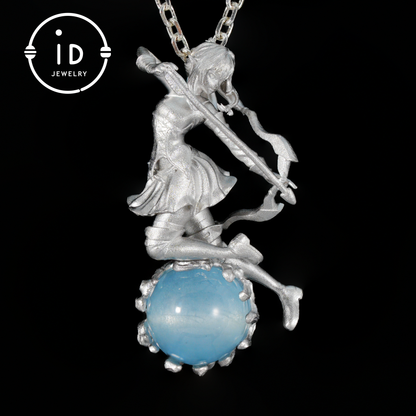 Sagittarius Archer Pendant Necklace in 925 Sterling Silver with Aquamarine – Handcrafted Zodiac Jewelry for Men or Woman