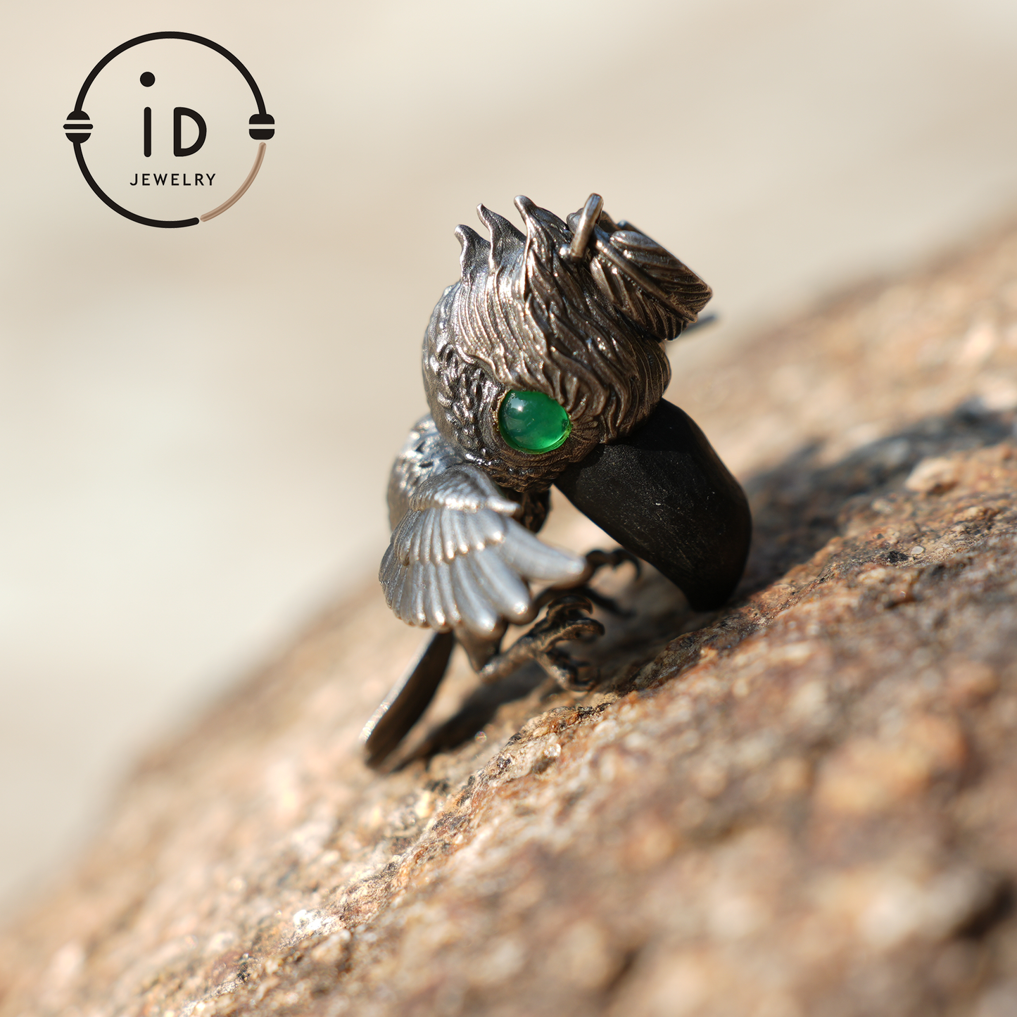 Shoebill Bird Pendant | 925 Silver, Black Agate & Tourmaline | Handmade Nature Jewelry