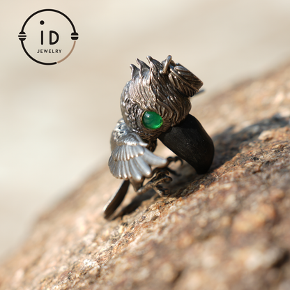 Shoebill Bird Pendant | 925 Silver, Black Agate & Tourmaline | Handmade Nature Jewelry