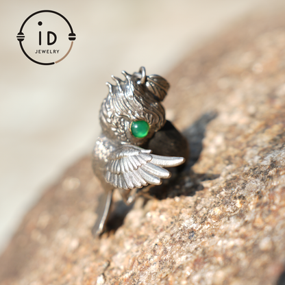 Shoebill Bird Pendant | 925 Silver, Black Agate & Tourmaline | Handmade Nature Jewelry