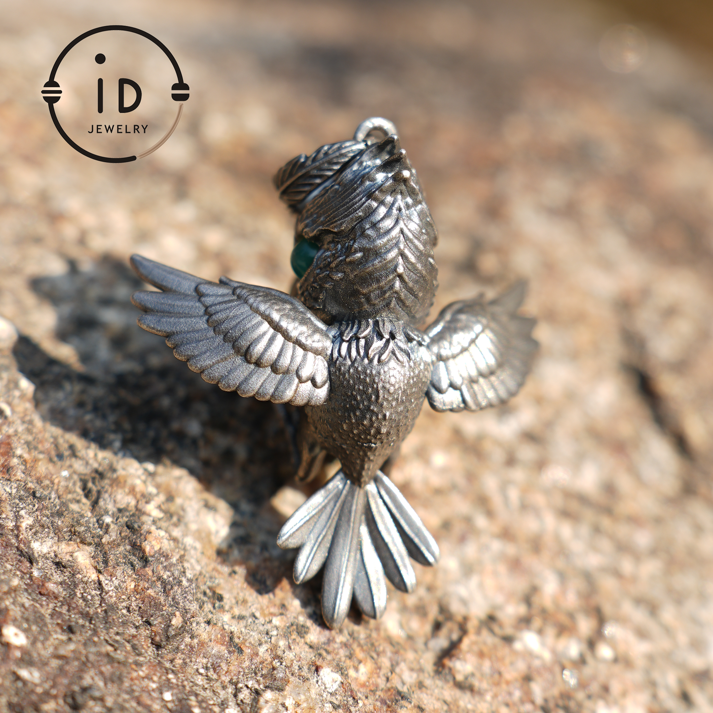 Shoebill Bird Pendant | 925 Silver, Black Agate & Tourmaline | Handmade Nature Jewelry