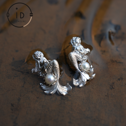 925 Silver Mermaid Pearl Earrings Handmade Ocean Fantasy Jewelry Birthday and Christmas Gift for Her