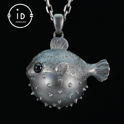 Fish Pendant made of 925 Sterling Silver with Black Onyx in Fairytale Style · Gift for Her · Solid Talisman for Nature Lovers