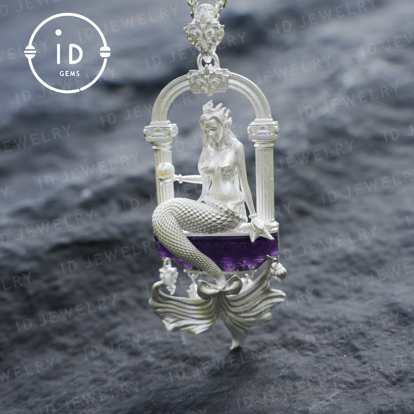 Amethyst Mermaid Pendant, Hand Carved Ocean Goddess Necklace, Mythical Sea Jewelry Gift, Fantasy Underwater Charm for Her, Unique Art