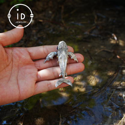 White Crystal Whale Pendant & Brooch in 925 Silver, Labradorite Totem Jewelry Gothic Style, Gift for Her Christmas