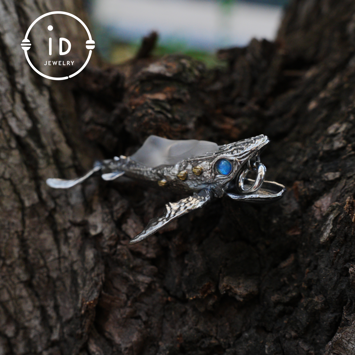 White Crystal Whale Pendant & Brooch in 925 Silver, Labradorite Totem Jewelry Gothic Style, Gift for Her Christmas