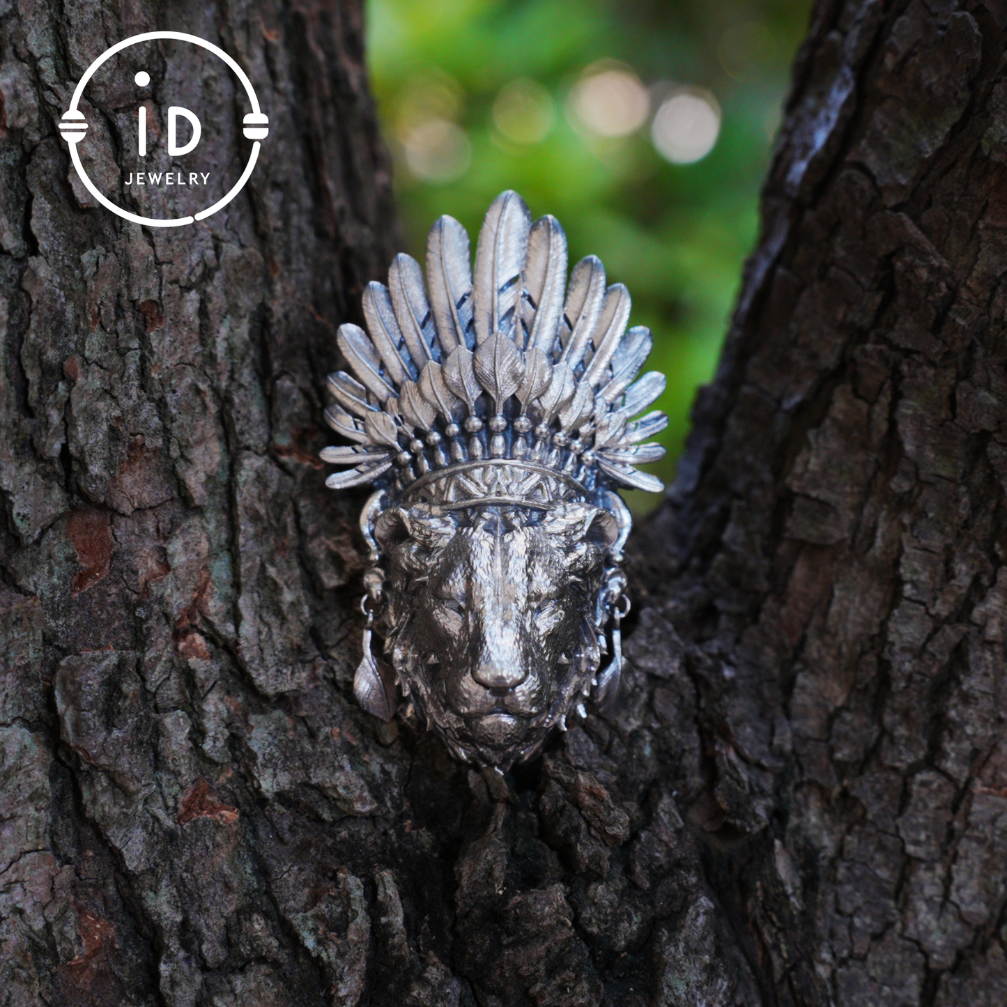 Handcrafted Lion Head Pendant in Oxidized 925 Silver with Feather Crown in Tribal Style, Bold Gift for Men, Women, Spiritual Wear