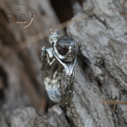 Soul Guardian Crown Ring | Handcrafted Jewelry with phantom quartz | 925 Silver Fantasy Ring