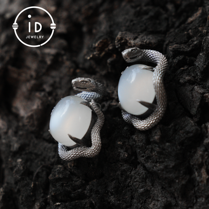 Handcrafted Gothic Stud Earrings with Snake Motif as Talisman for Transformation and Intuition, Ideal as Gift or Everyday Jewelry