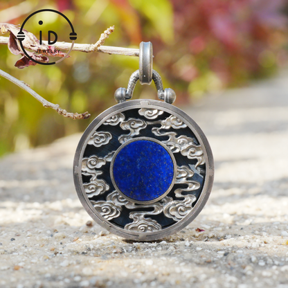 Tiger Head Pendant in 925 Sterling Silver with Black Nephrite, Green Zirconia Eyes and Lapis Lazuli – Gothic Totem Necklace for Men