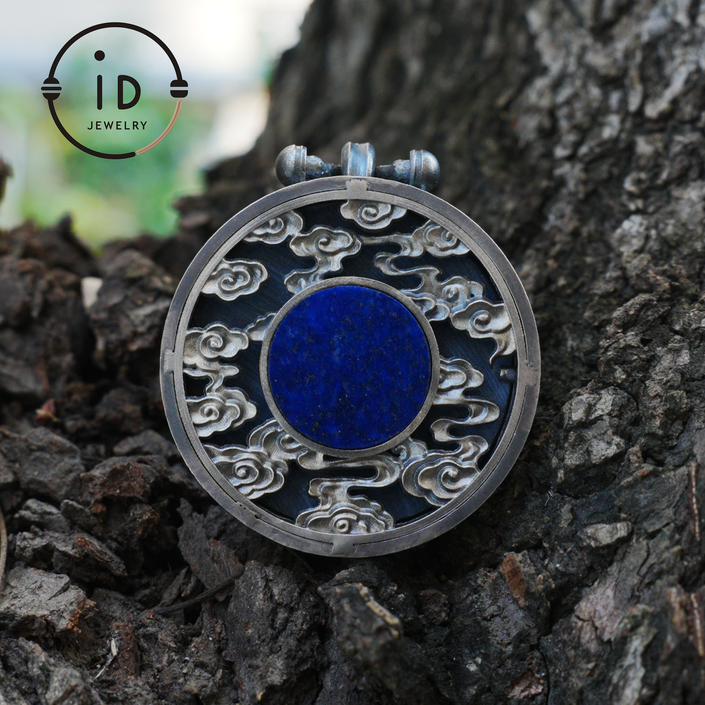 Tiger Head Pendant in 925 Sterling Silver with Black Nephrite, Green Zirconia Eyes and Lapis Lazuli – Gothic Totem Necklace for Men