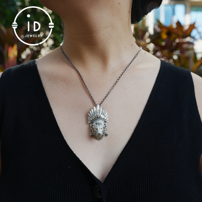 Handcrafted Lion Head Pendant in Oxidized 925 Silver with Feather Crown in Tribal Style, Bold Gift for Men, Women, Spiritual Wear