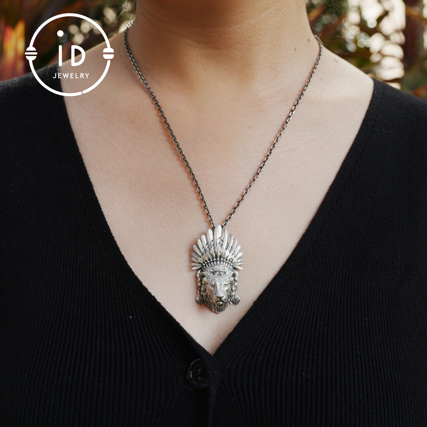 Handcrafted Lion Head Pendant in Oxidized 925 Silver with Feather Crown in Tribal Style, Bold Gift for Men, Women, Spiritual Wear