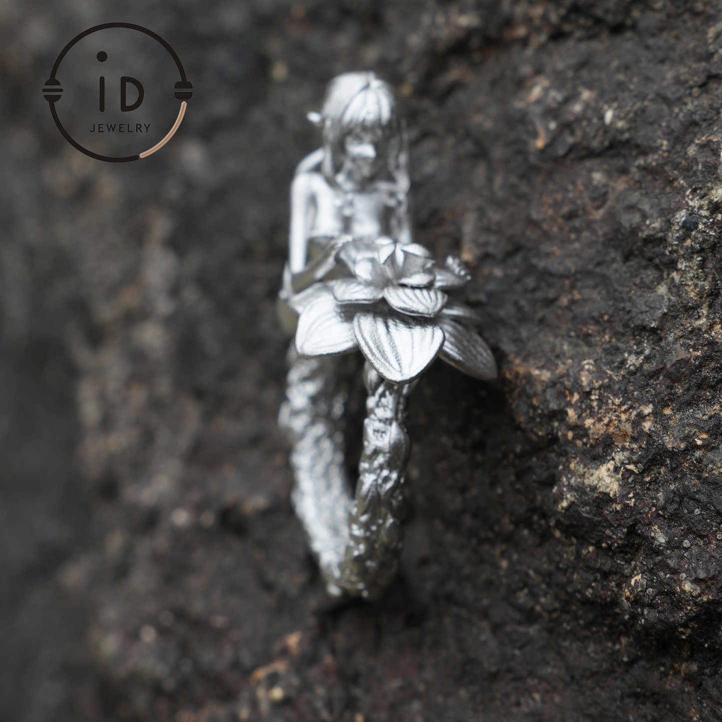 Vintage Fairy Ring with Flower | Handmade Fantasy Jewelry | Elegant Design with 925 Silver & Phantom Stone