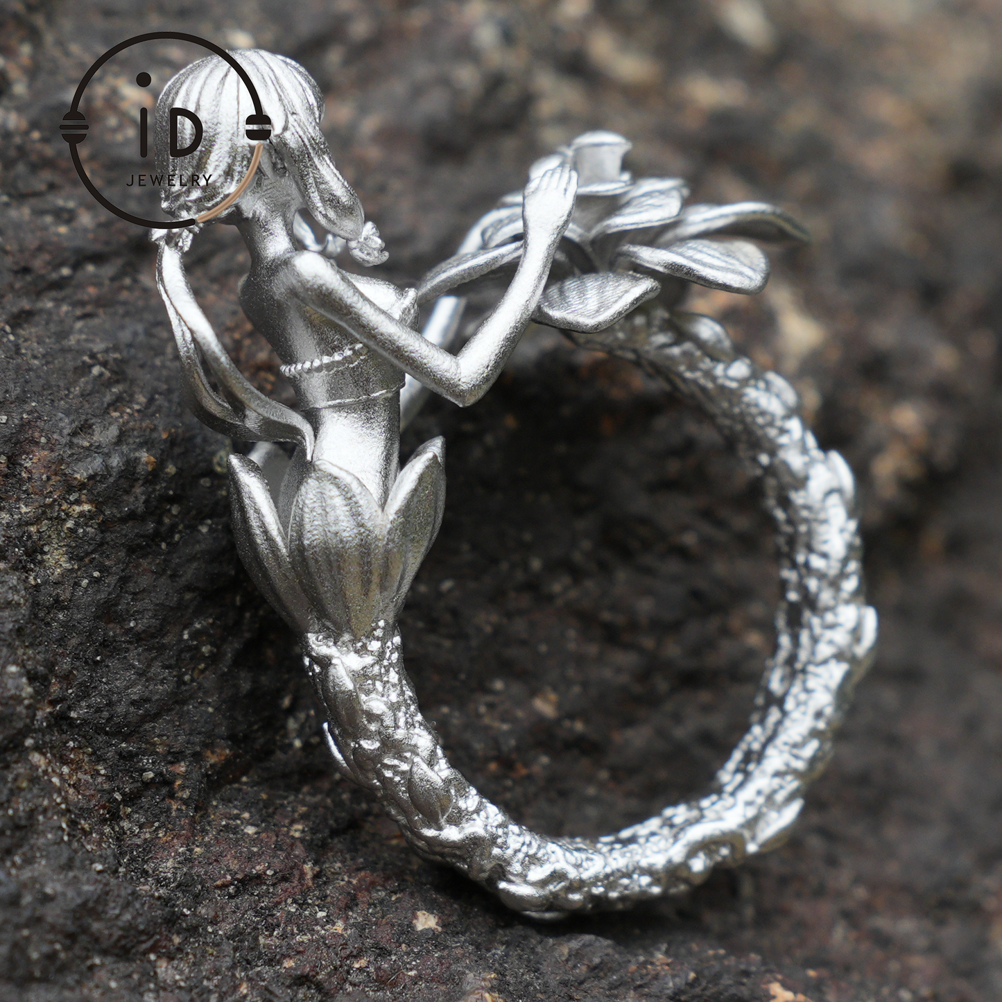 Vintage Fairy Ring with Flower | Handmade Fantasy Jewelry | Elegant Design with 925 Silver & Phantom Stone