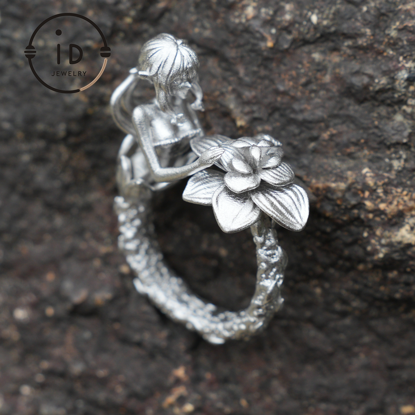 Vintage Fairy Ring with Flower | Handmade Fantasy Jewelry | Elegant Design with 925 Silver & Phantom Stone
