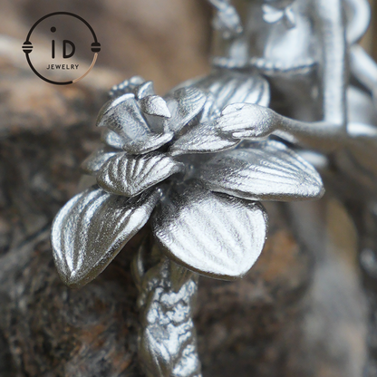Vintage Fairy Ring with Flower | Handmade Fantasy Jewelry | Elegant Design with 925 Silver & Phantom Stone