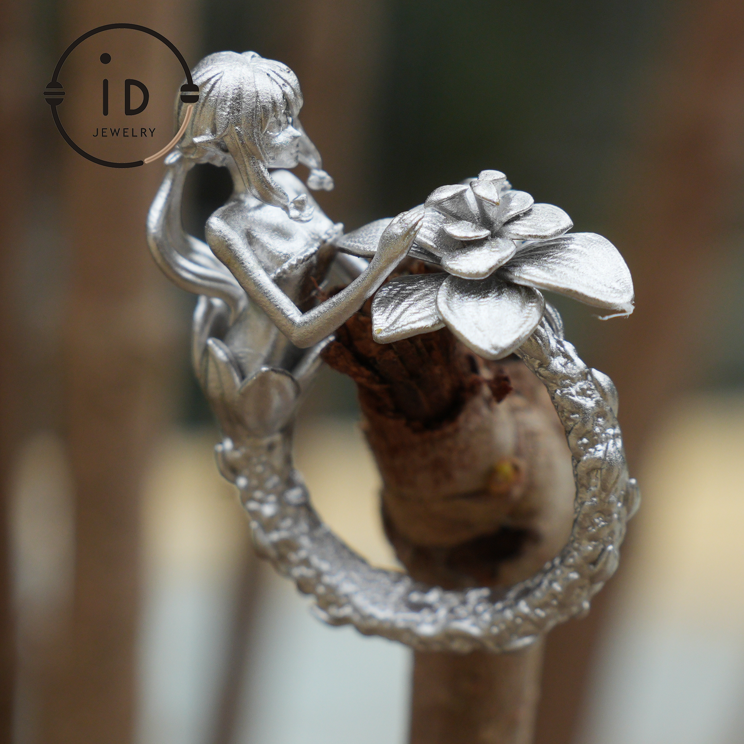 Vintage Fairy Ring with Flower | Handmade Fantasy Jewelry | Elegant Design with 925 Silver & Phantom Stone